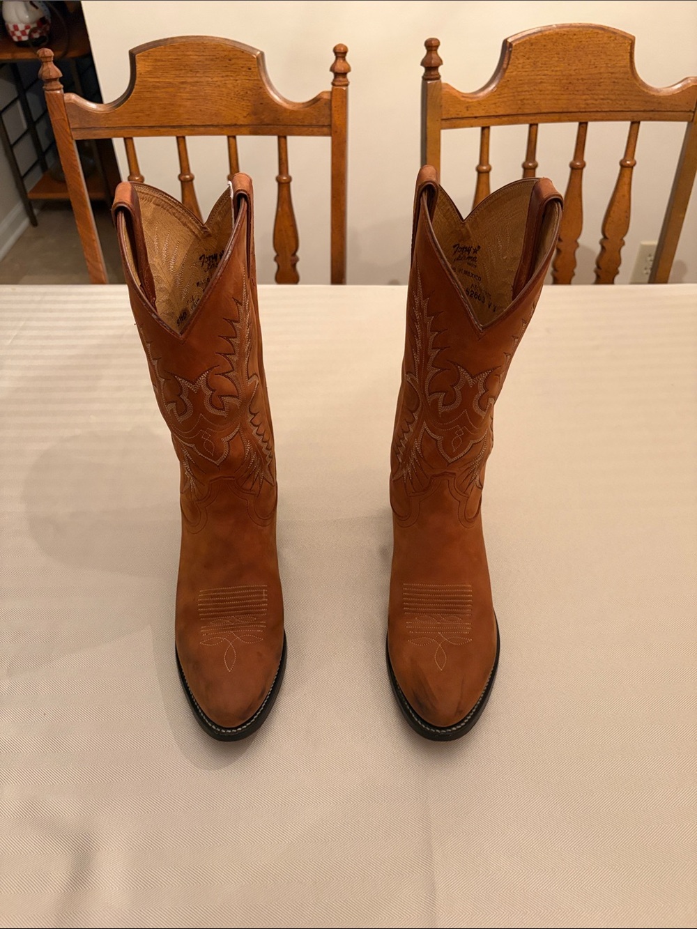 Tony Lama Tan Western Men's Boots with Embroidered Shaft. Suede leather like new